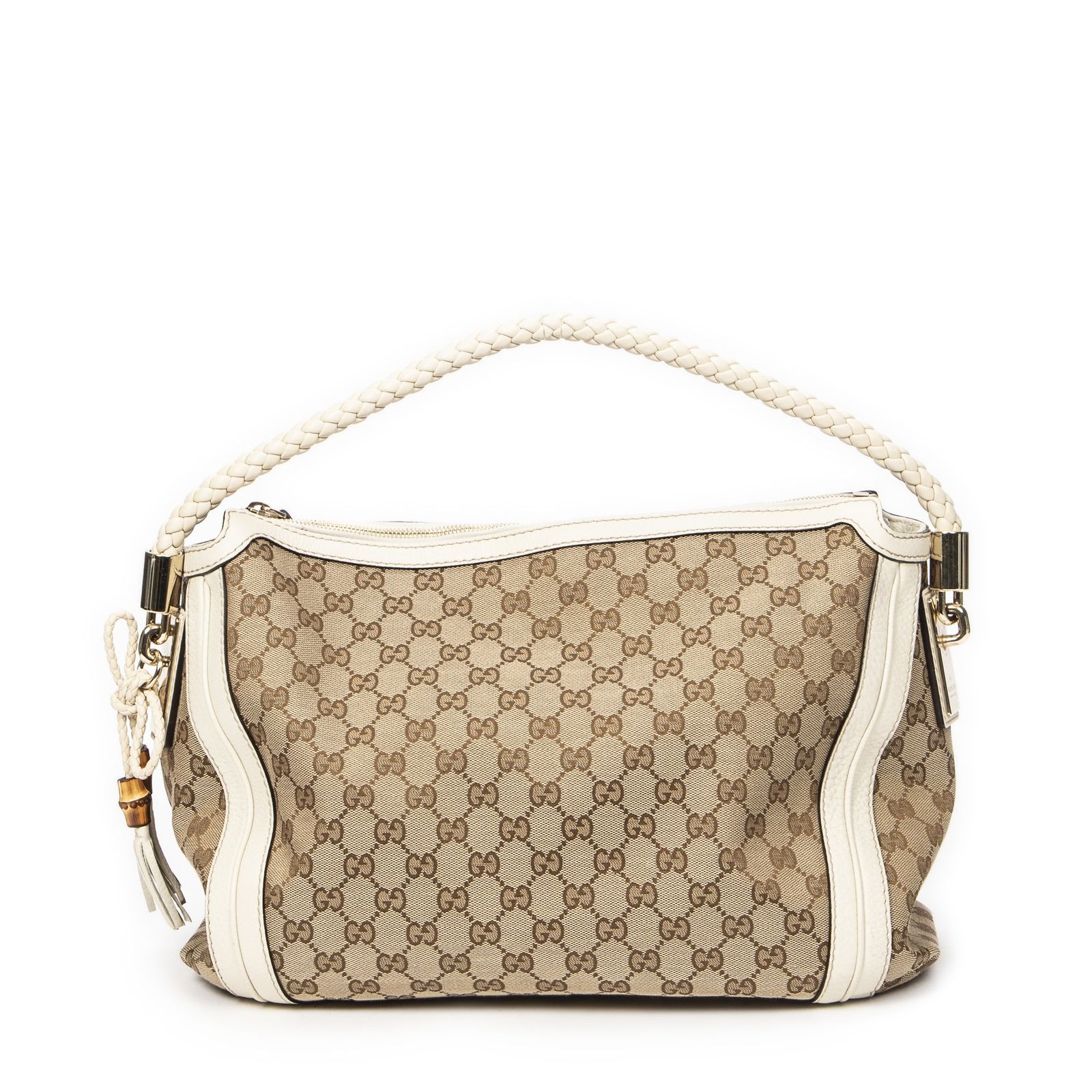 GUCCI グッチ中 ベラ ホーボーアイボリー ベージュGGキャンバスA