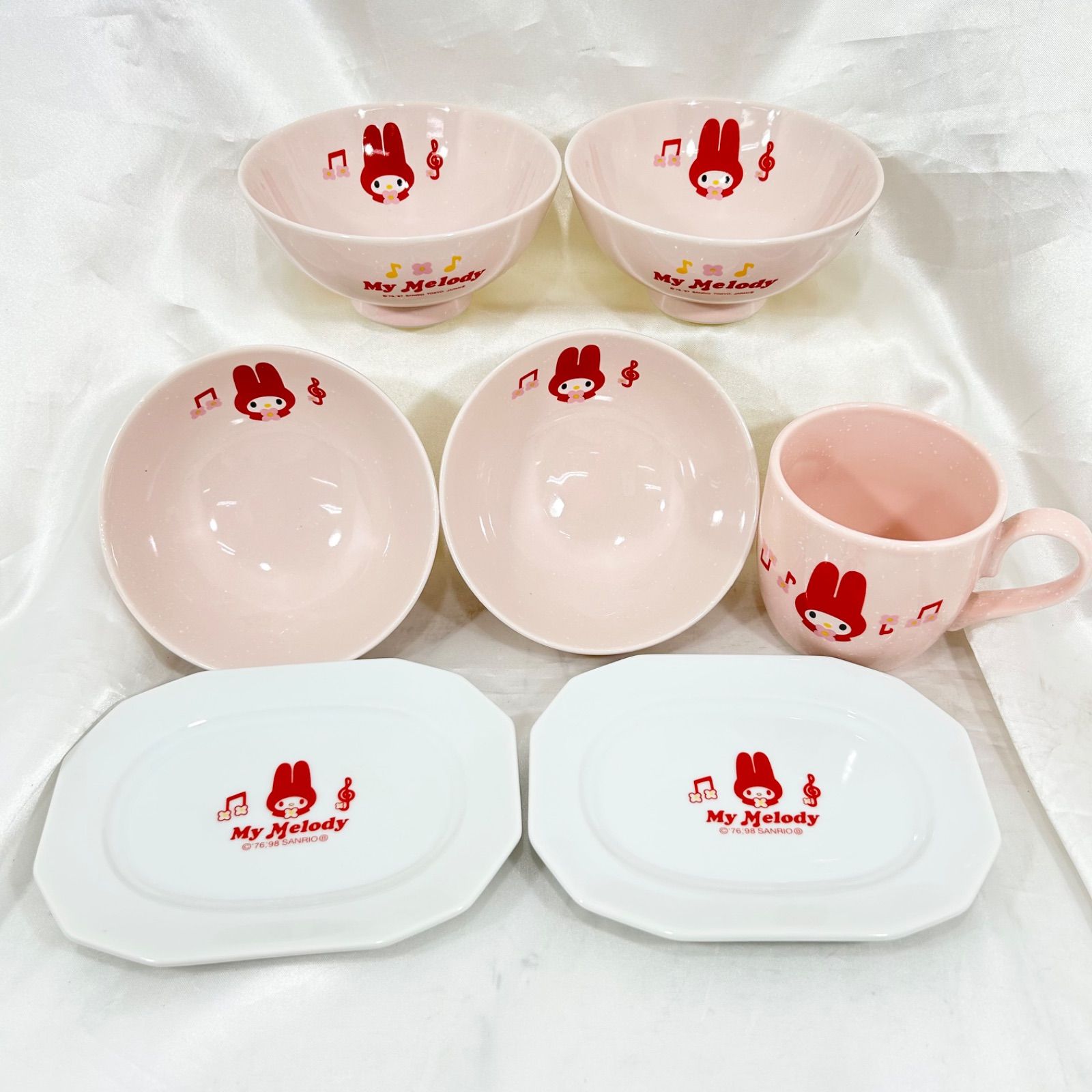マイメロディ マイメロ 食器 7点セット お茶碗4客 お皿2枚 マグカップ1 