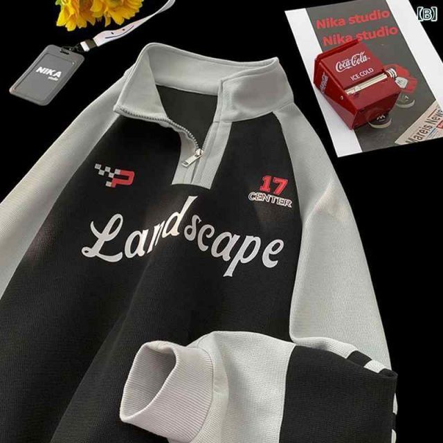 [4XL2]メンズ  服  シンプル ファッション オシャレ 大人 かっこいい 大きいサイズ ストリート 紳士服 ハーフ ジップ バイク スウェットシャツ 秋 アメリカン ストリート スタンドカラー ポロシャツ ヘビー ジャケット