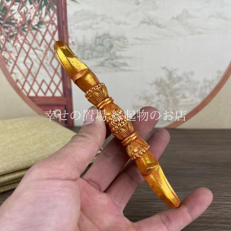 三股杵 金剛杵 置物 オブジェ レプリカ 法具 仏具 銅製 鎏金