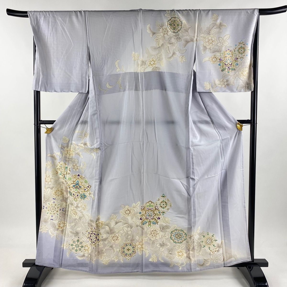 訪問着 身丈162cm 裄丈69cm L 薄物 絽 華文 草花 金糸 金彩 薄紫 正絹 名品
