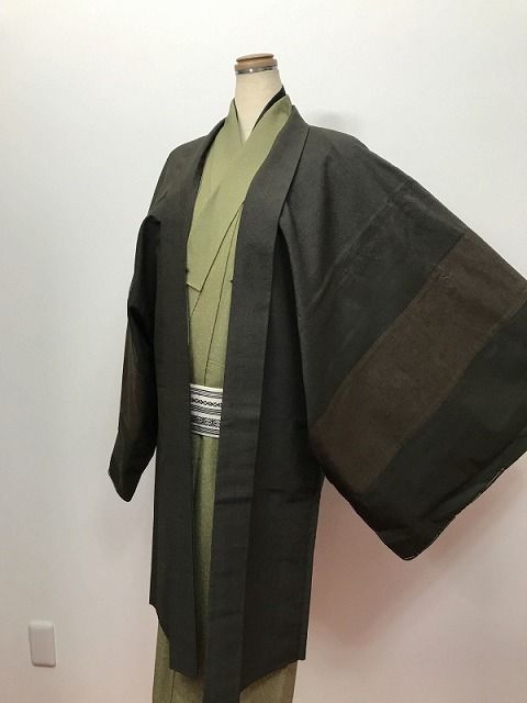 Mサイズ 羽織 リメイク男物 正絹 こげ茶無地の紬 袖継ぎ 福服特製