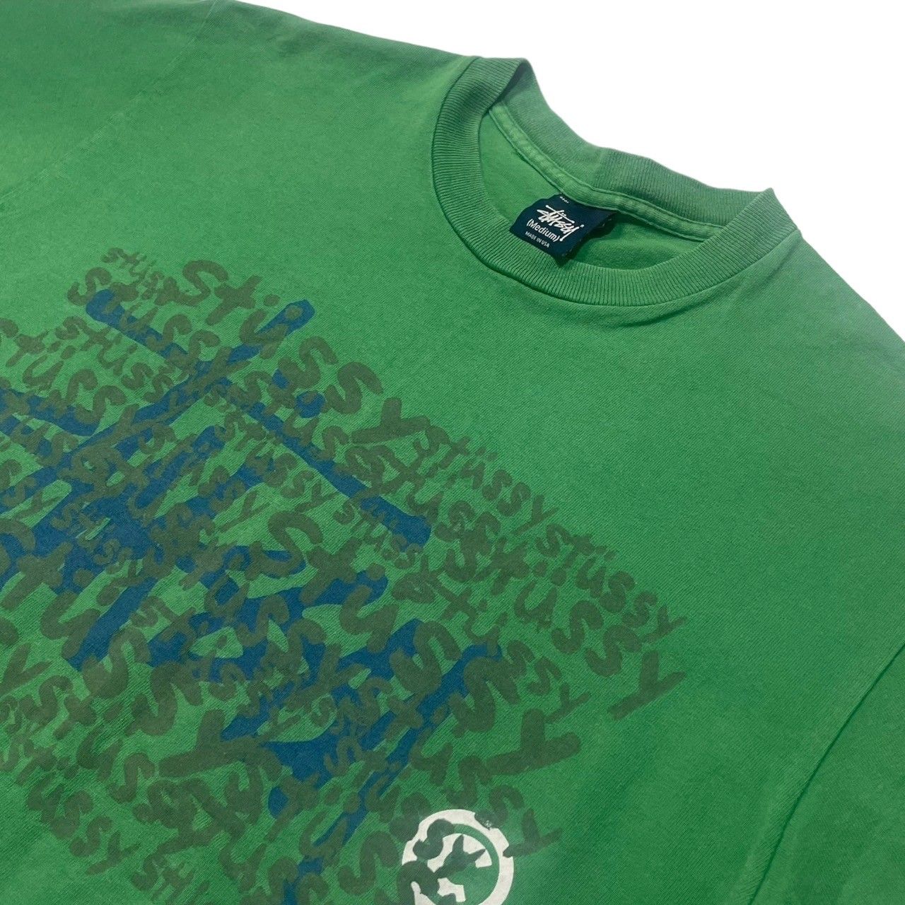 STUSSY(ステューシー) 90's~00's VINTAGE Tシャツ with lots of logos ロゴ 紺タグ SIZE M グリーン  90～00年代 OLD STUSSY - メルカリ