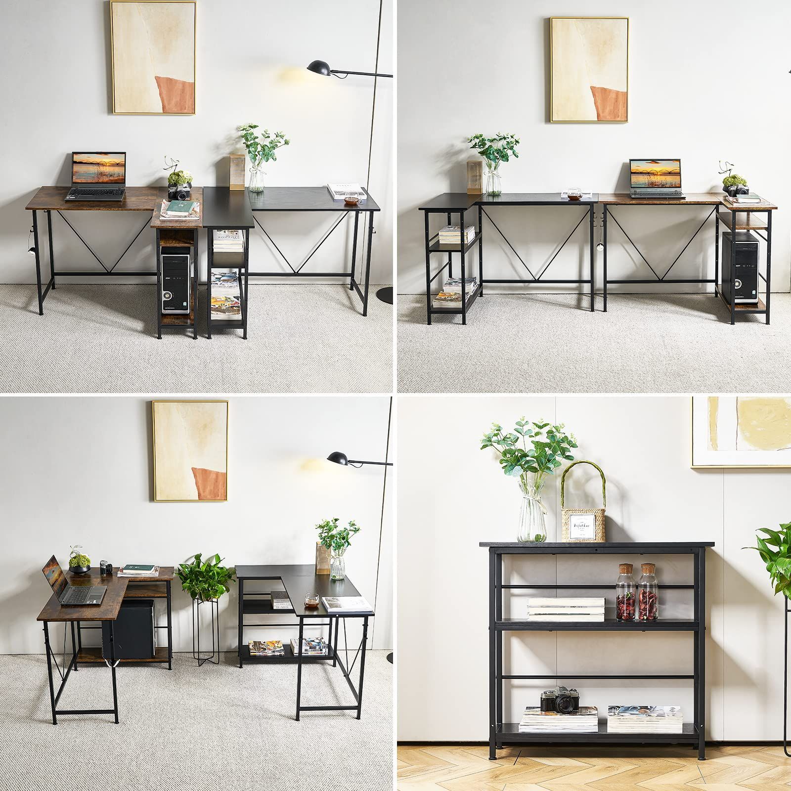 数量 省スペース 学習机 ワークデスク 在宅勤務 テレワーク 机 作業机 棚板高さ調節 収納ラック付き ゲーミング シンプル コーナーデスク l字型 PCデスク オフィス 左右入替え 幅110×奥行48×高さ75cm パソコンデスク ブラック L MARWIL-DEMENAGEMENTS_CH