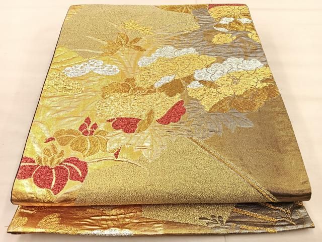 平和屋着物○六通柄袋帯 ふくれ織 笑う内は福来たる 銀