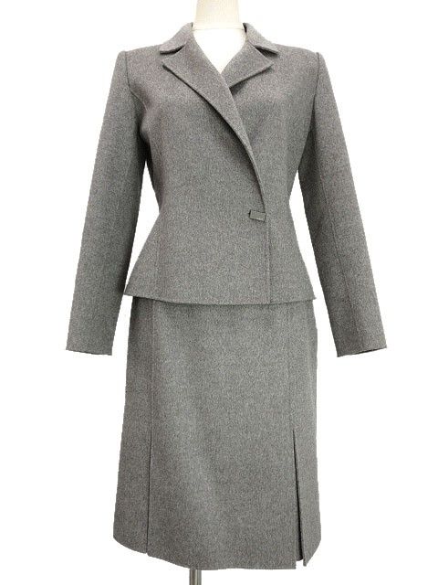 フォクシー FOXEY カシミヤ セットアップ ジャケット スカート 38 グレー スーツ