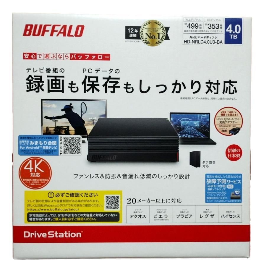 BUFFALO HD-NRLD4.0U3-BA (外付け 4TB ブラック)
