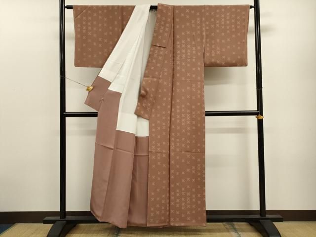 小紋　単衣　高島屋謹製　居敷当て付き　縮緬生地 美品　身丈162裄64.5 平和屋着物□上質な小紋 舞花文 高島屋扱い 正絹 逸品