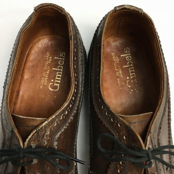 試着交換OK！Gimbels/ギンベル【サイズ9.5　28.0】70s-80s?イングランド製　ウイングチップ　茶/ブラウン　Vintage/Shoes　管NO.WZE-53 試着交換OK！Gimbels/ギンベル【サイズ9.5 28.0】70s-80s?イングランド