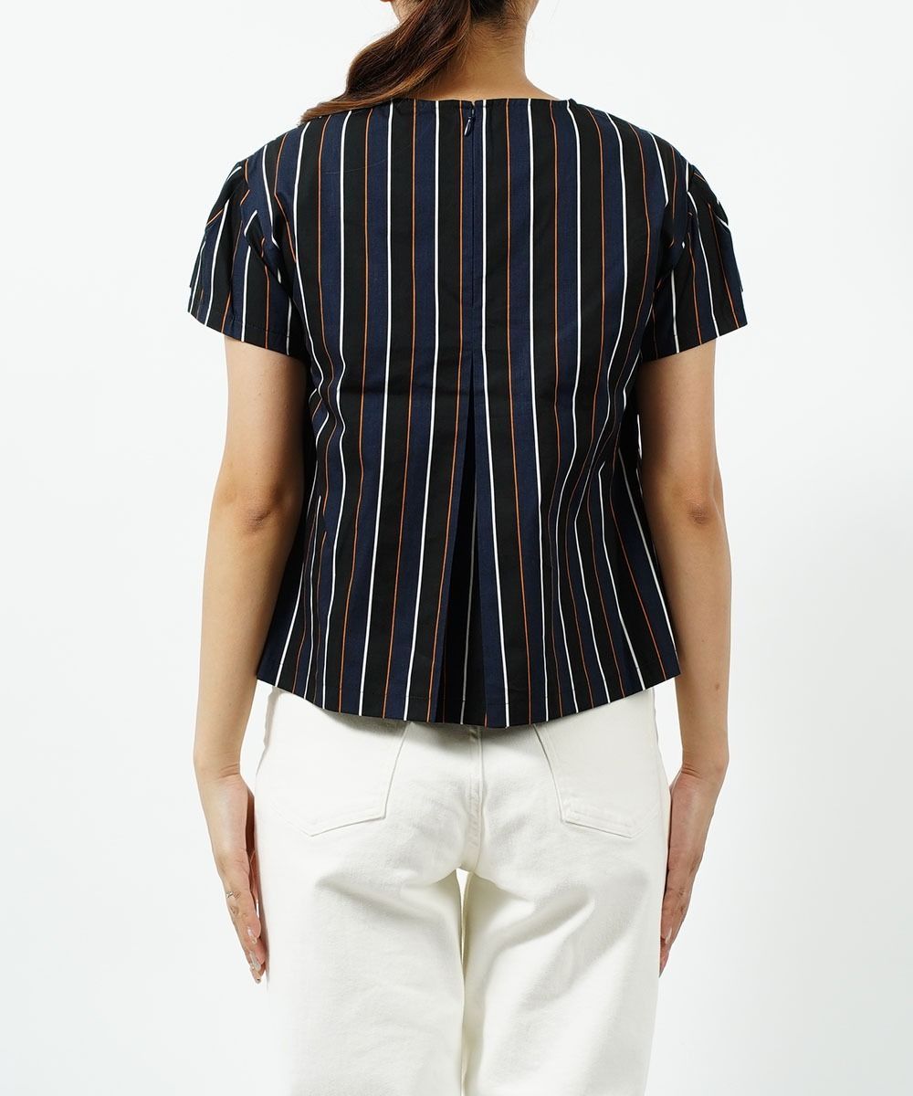 マルゴー margaux コットン ストライプ タックスリーブ ブラウス・BL