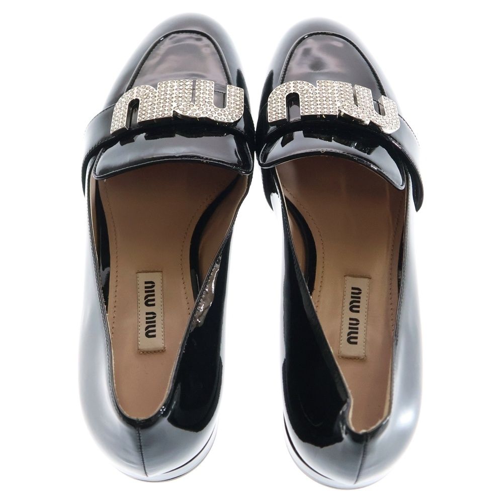  miumiu ミュウミュウ ビジュー ラインストーンロゴプレート パテントレザー パンプス シューズ ブラック レディース ハイヒール パンプス パンプス