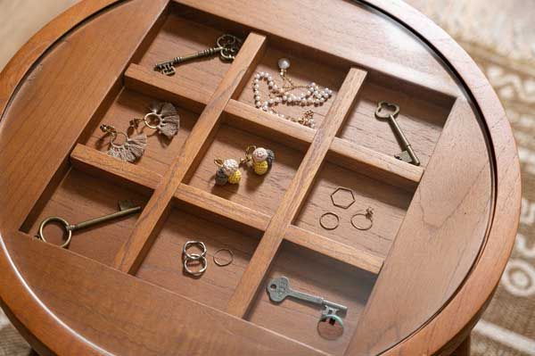 天然木 チーク のボードゲーム硝子サイドテーブル ラウンド W45×D45×H50cm No.780 ブラウン