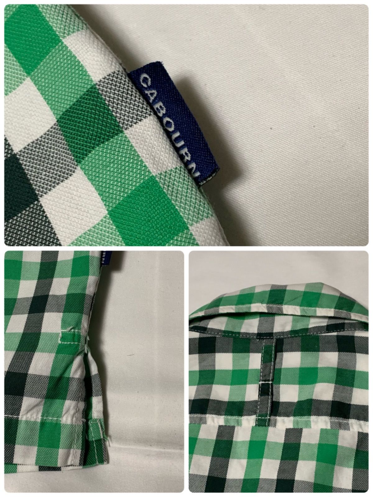 90s NIGEL CABOURN S/S Open Coller Check Shirt ナイジェルケーボン オープンカラーチェックシャツ 開襟シャツ 半袖 グリーン ホワイト ブラック サイズ2 日本製 アングローバル期 ハンガーループ ピスタグ