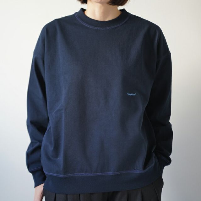 GYMPHLEX | HWJ CREW NECK L/S T-SHIRT (navy/greige) size XS