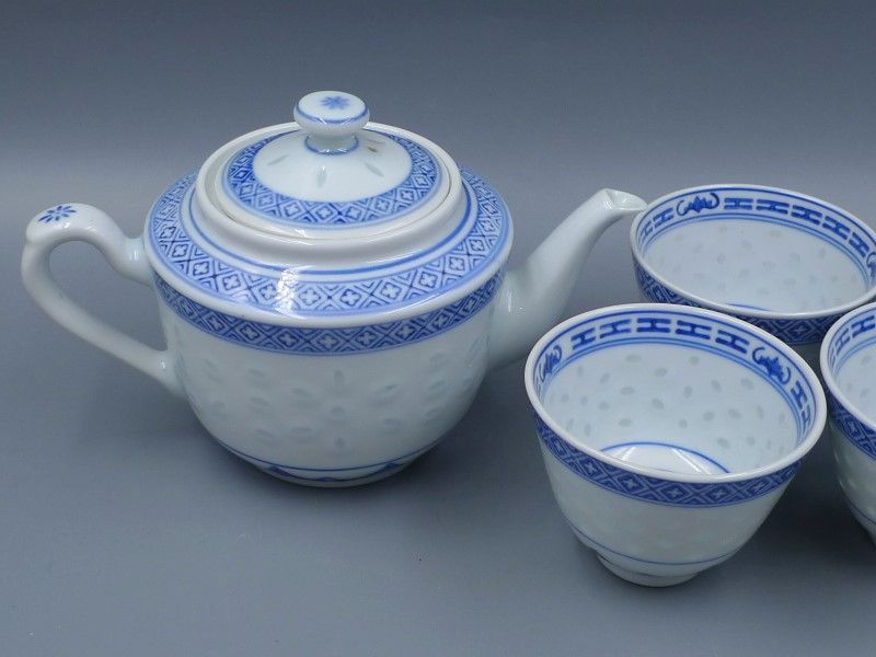 当時物 中国 景徳鎮製 輸出品 古玩 蛍手 茶器 急須 煎茶碗 セット