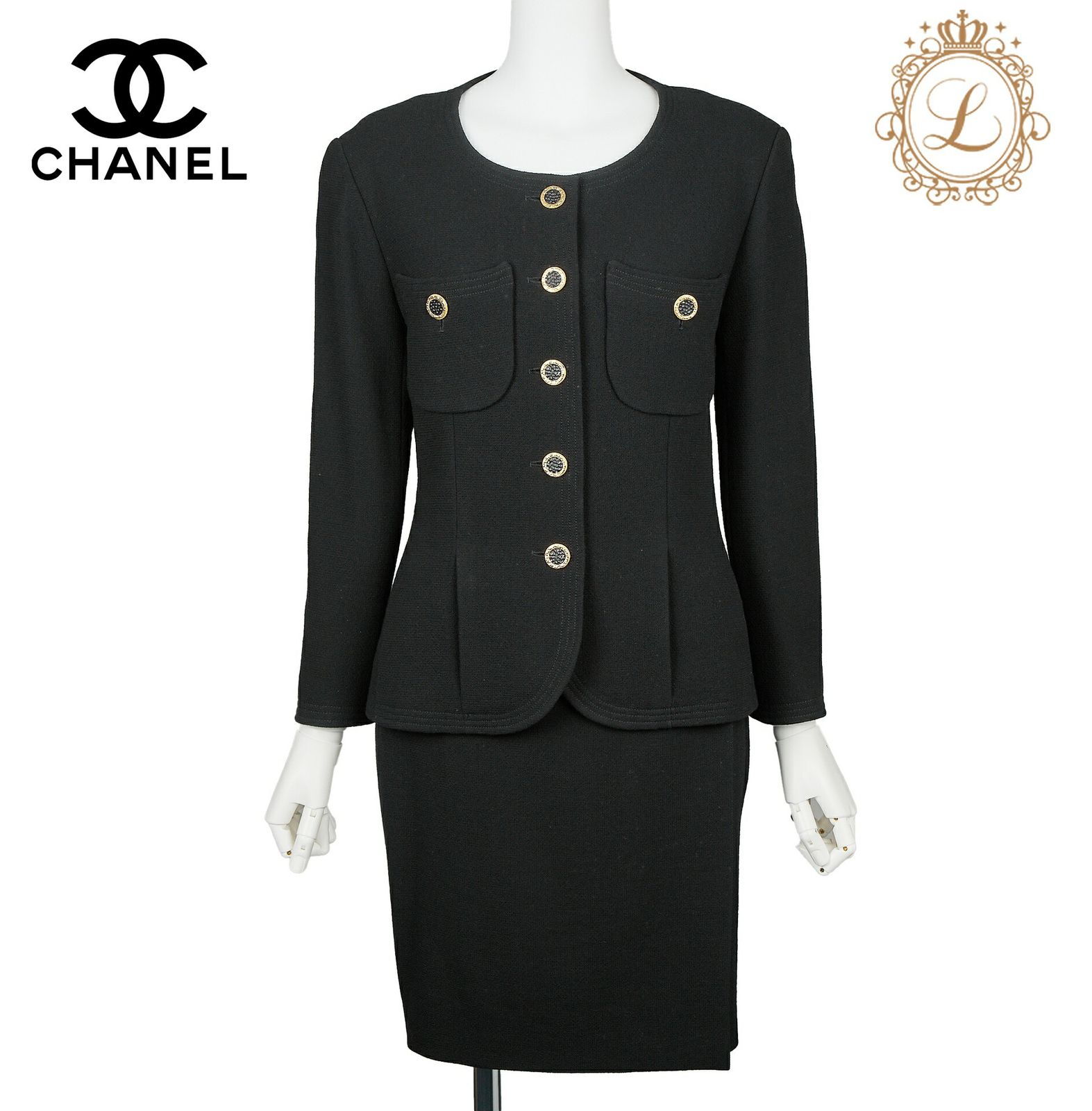返品可】CHANEL シャネル ノーカラー ジャケット スカート 