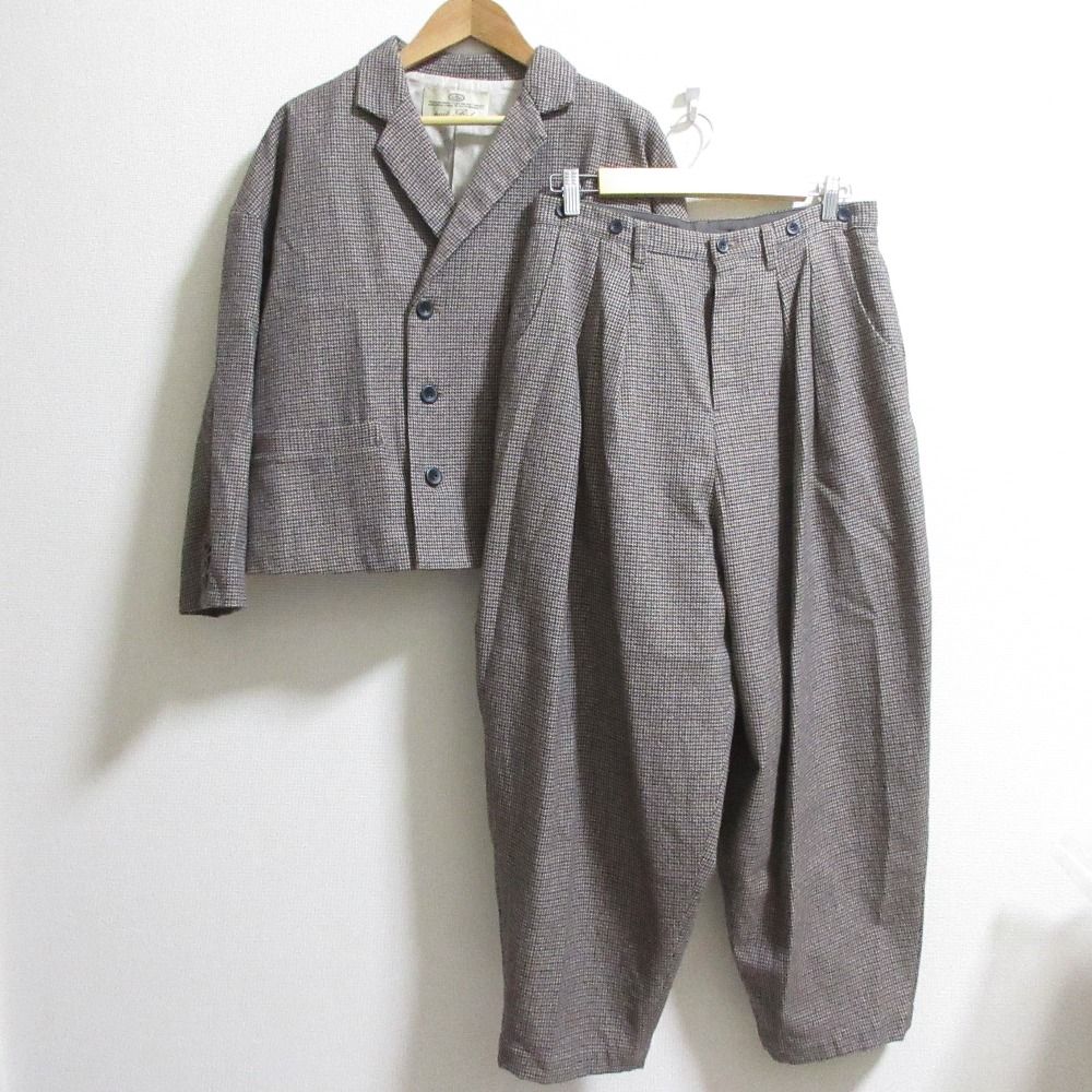 nest Robe ネストローブ ガンクラブチェック ダブルジャケット ワイドパンツ セットアップ サイズF ブラウン レディース 古着