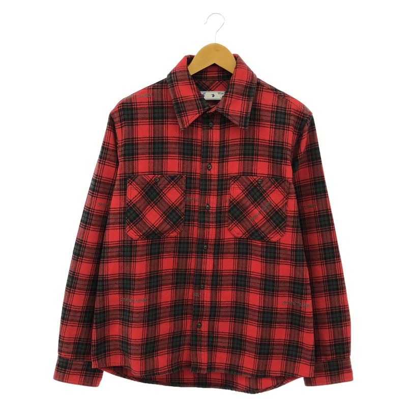 OFFWHITE フランネルチェックシャツ M ブラック レッド オフホワイト 10