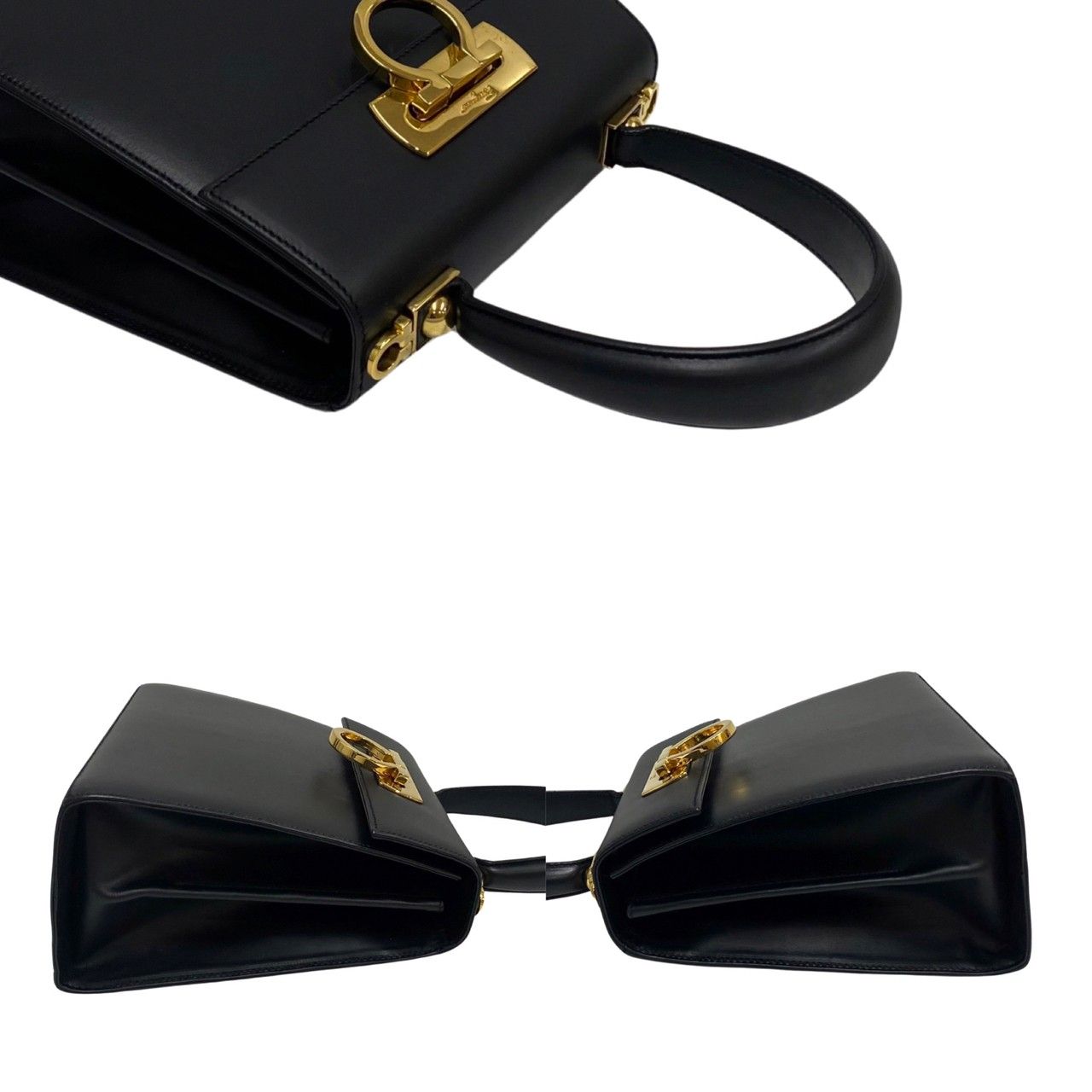 フェラガモ Salvatore Ferragamoガンチーニ金具ハンドバッグ ダークブラウン フォーマル バッグ ロゴ総裏地 小冊子付き Salvatore Ferragamoハンドバッグ ガンチーニ金具 黒色 Salvatore