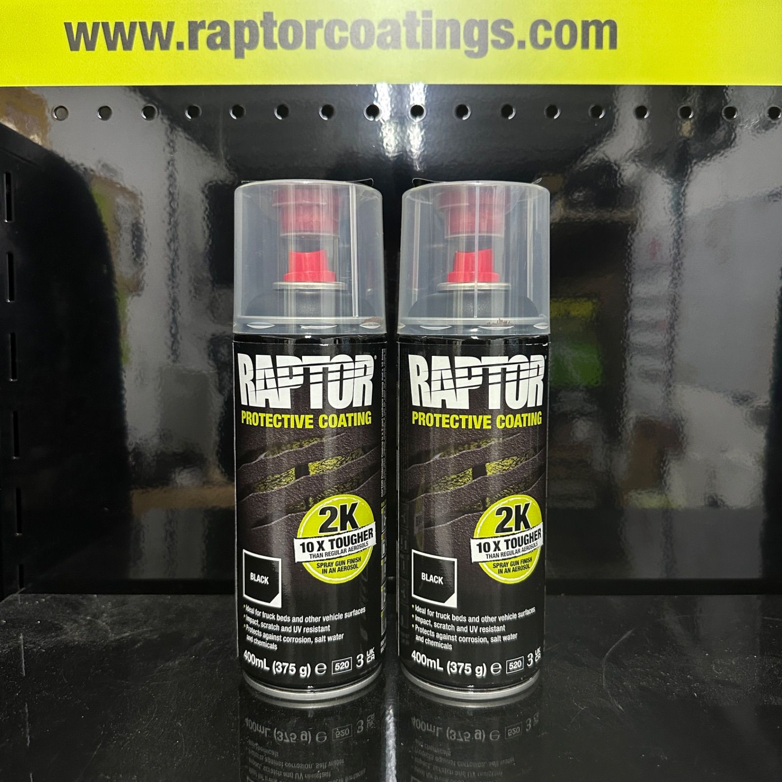 2本セット ︎ DIYユーザー必見 押して振って塗るだけ 傷に強い塗料 ラプターライナー2K エアゾールRAPTOR 400mL ブラック 2液缶スプレータイプ