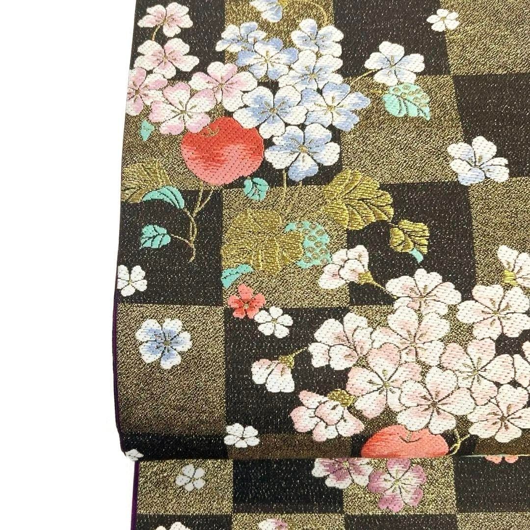 袋帯 菊花 市松模様 金糸 着物 103a o