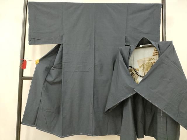 平和屋着物○男性 紬 アンサンブル ミッドナイトブルー色 正絹 逸品