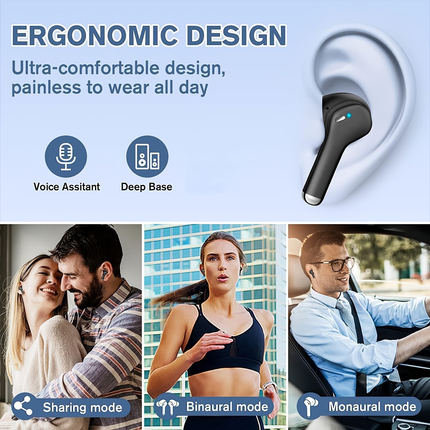 ANKRIYUL ワイヤレス 5.3 イヤホン、TWS ステレオ インイヤー ヘッドフォン、マイク付き、タッチコントロール、LED 電源表示、充電式リチウムポリマーバッテリー、通話制御、ワイヤレス接続、音楽用充電ケース