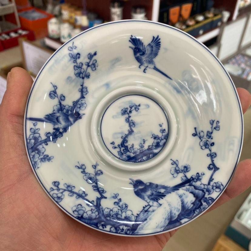 中国茶器 景徳鎮 陶磁器 青花馬蹄三才蓋碗 喜上眉梢 茶碗 煎茶器 新品未使用 中国茶器 景徳鎮 陶磁器 青花馬蹄三才蓋碗 喜上眉梢 茶碗 煎茶器