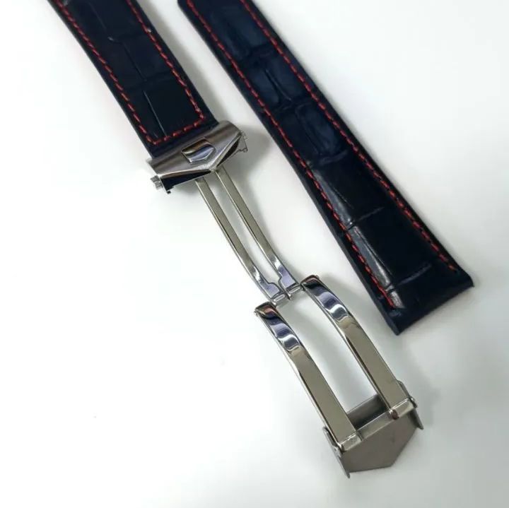 22mm 腕時計 メンズ用 レザー 革ベルト ブラック×レッド 黒×赤 D