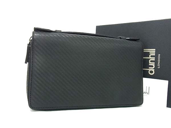 dunhill ダンヒル レザー ラウンドファスナー 長財布 ウォレット オーガナイザー 小銭入れ 札入れ ブラック系 FN0571
