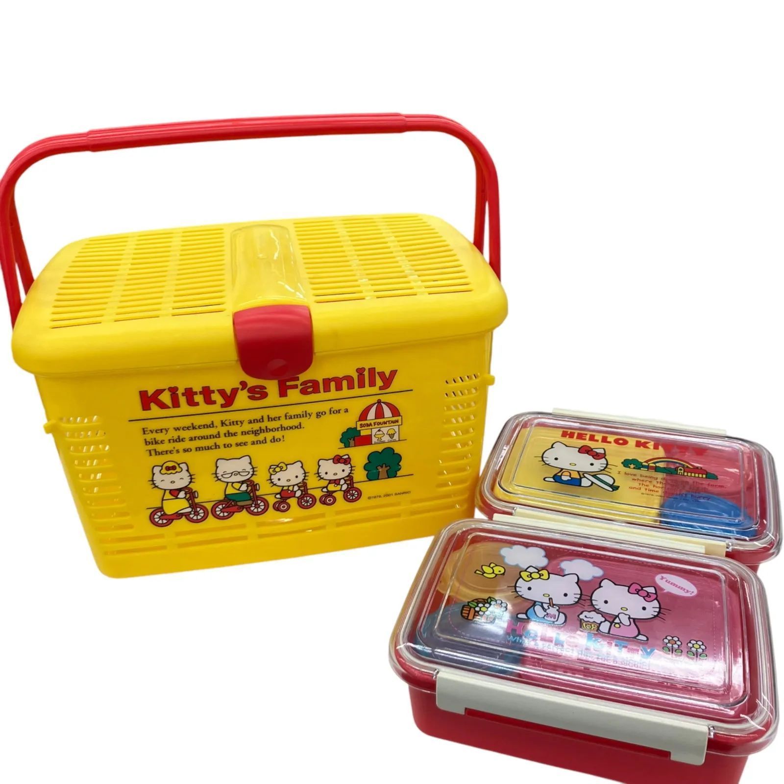 186000 現状品 ハローキティ ピクニックバケット レトロ お弁当箱 3点