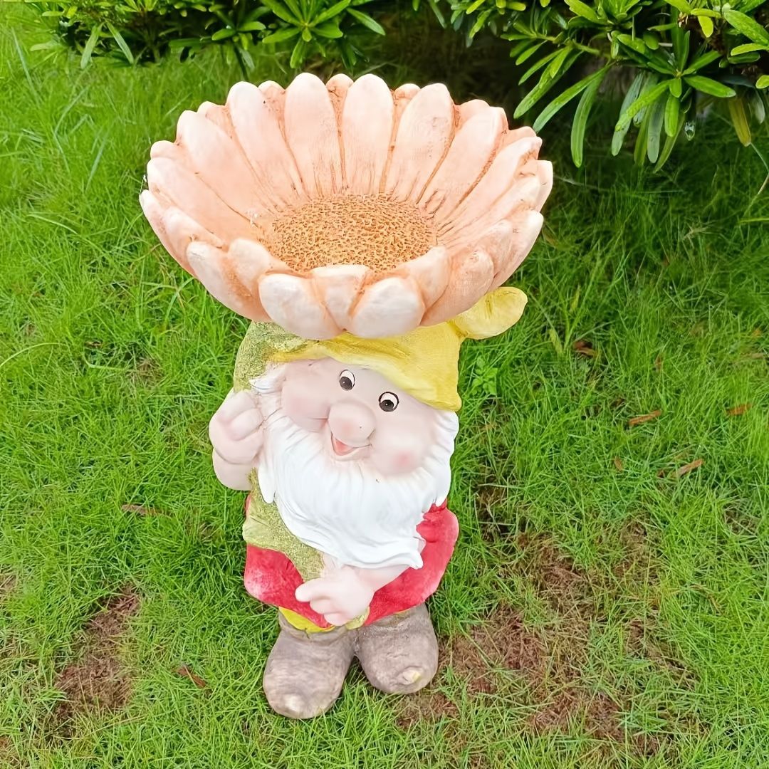 バードフィーダー 小鳥 野鳥 用 給餌器 餌箱 餌台えさ置き 置物 花を持っている小人 餌入れ 鳥 ガーデンオブジェ インテリア ガーデニング ペット食器 野鳥観察 バード用品 インテリア雑貨