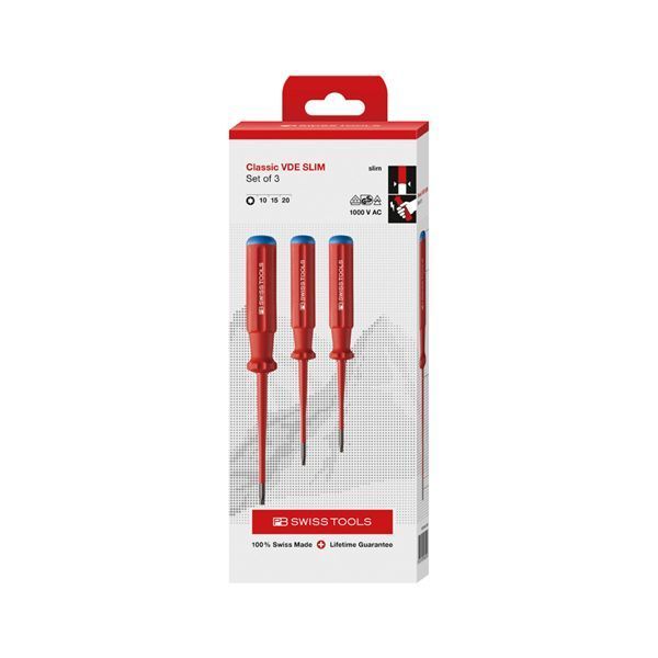 PB SWISS TOOLS ピービースイスツールズ 3本組 スイスグリップクラシックタイプ 絶縁ヘクスローブドライバーセット 先端スリム形状 ペーパーボックス入 5549.SLCBB