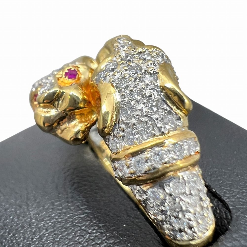 K18YG パンサー ヒョウ リング イエローゴールド ダイヤモンド 0.61ct  