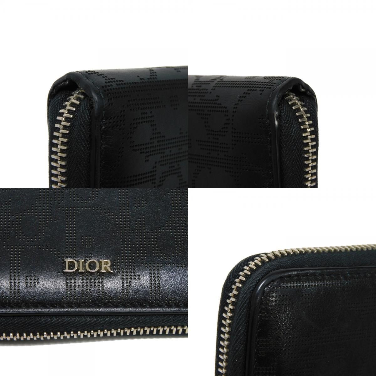 薄汚れスレ切り替えし部分Dior ディオール ジップウォレット ロゴ パンチング ラウンドファスナー オブリーク ギャラクシー ブラック 二つ折り財布 2ESBC092VPD