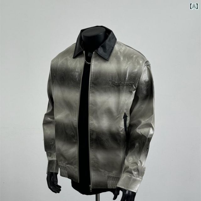 秋冬 コーデ メンズ 服 シンプル ファッション オシャレ 大人 かっこいい 大きいサイズ ストリート 紳士服 アメリカン グラデーション PU エコ レザー ジャケット レディース ストリート グレー ジャケット J 0