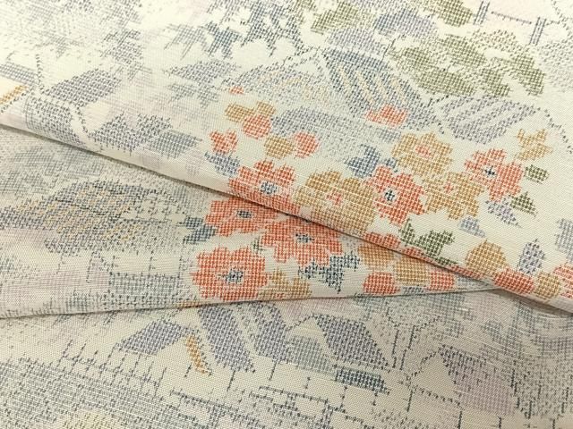 平和屋着物●上質な紬 風景草花文 正絹 AAAV7414zg