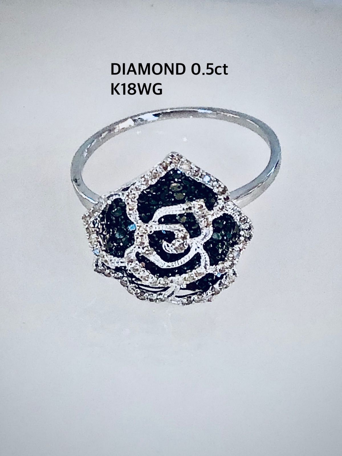 リング・指輪 立体バラモチーフ K18WG ダイヤモンド
