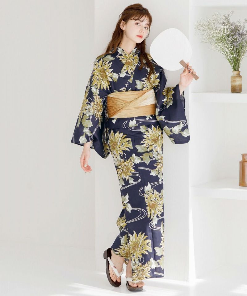 【9月30日まで出品】Dita 夏色の向日葵しらべ(藍) 浴衣 夏色の向日葵しらべ(藍)】2024 浴衣5点セット(ゆかた・帯・下駄