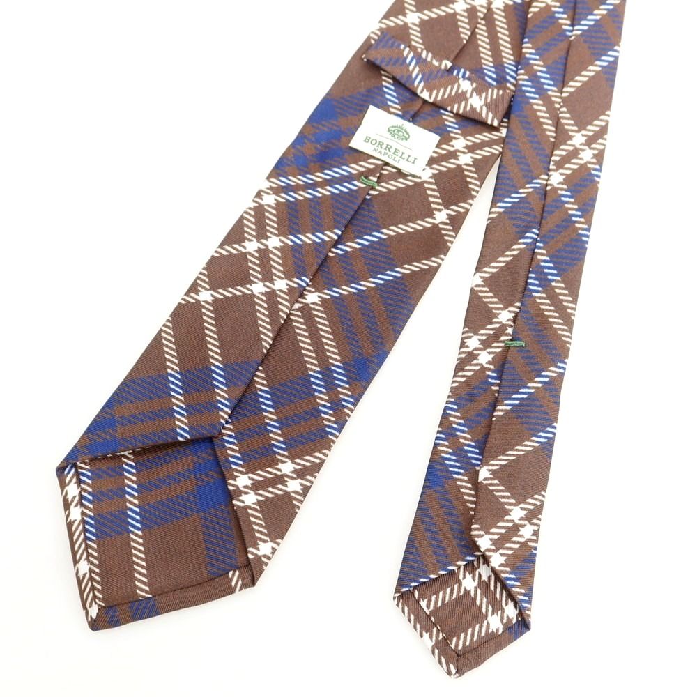 LUIGI BORRELLI ボレッリ ネクタイ ダークブラウン チェック柄 LUIGI