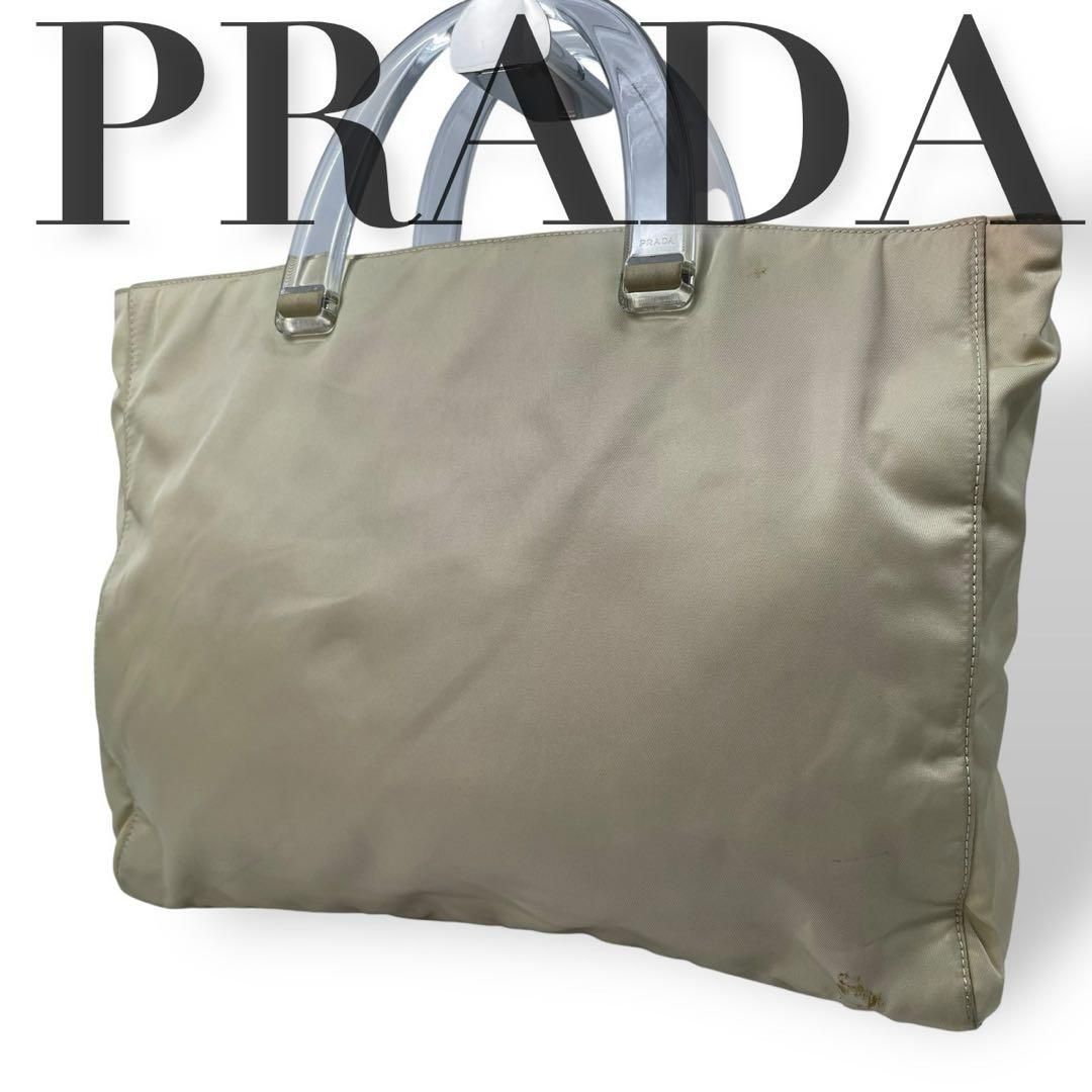 4902 割引 オールドプラダ ハンドバッグ ナイロン ベージュ 4902