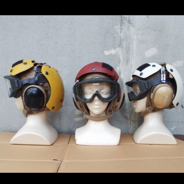 米軍実物 放 ESSゴーグル-耐衝撃デッキクルーヘルメット レッド