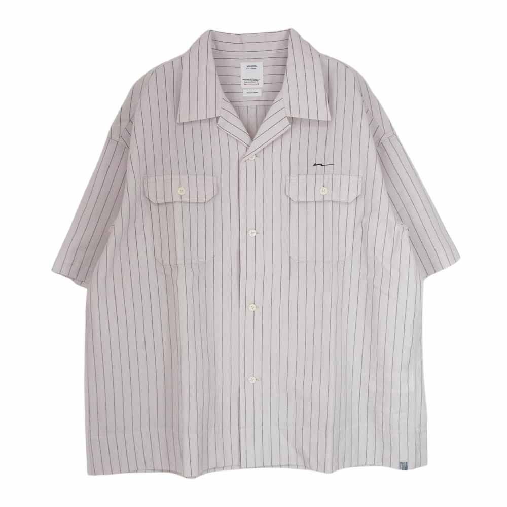 VISVIM ビズビム 22SS 0122105011016 CABAN WORK SHIRT S/S ウール リネン バックプリント ストライプ  オープンカラー 半袖 シャツ オフホワイト系 4【中古】 - メルカリ