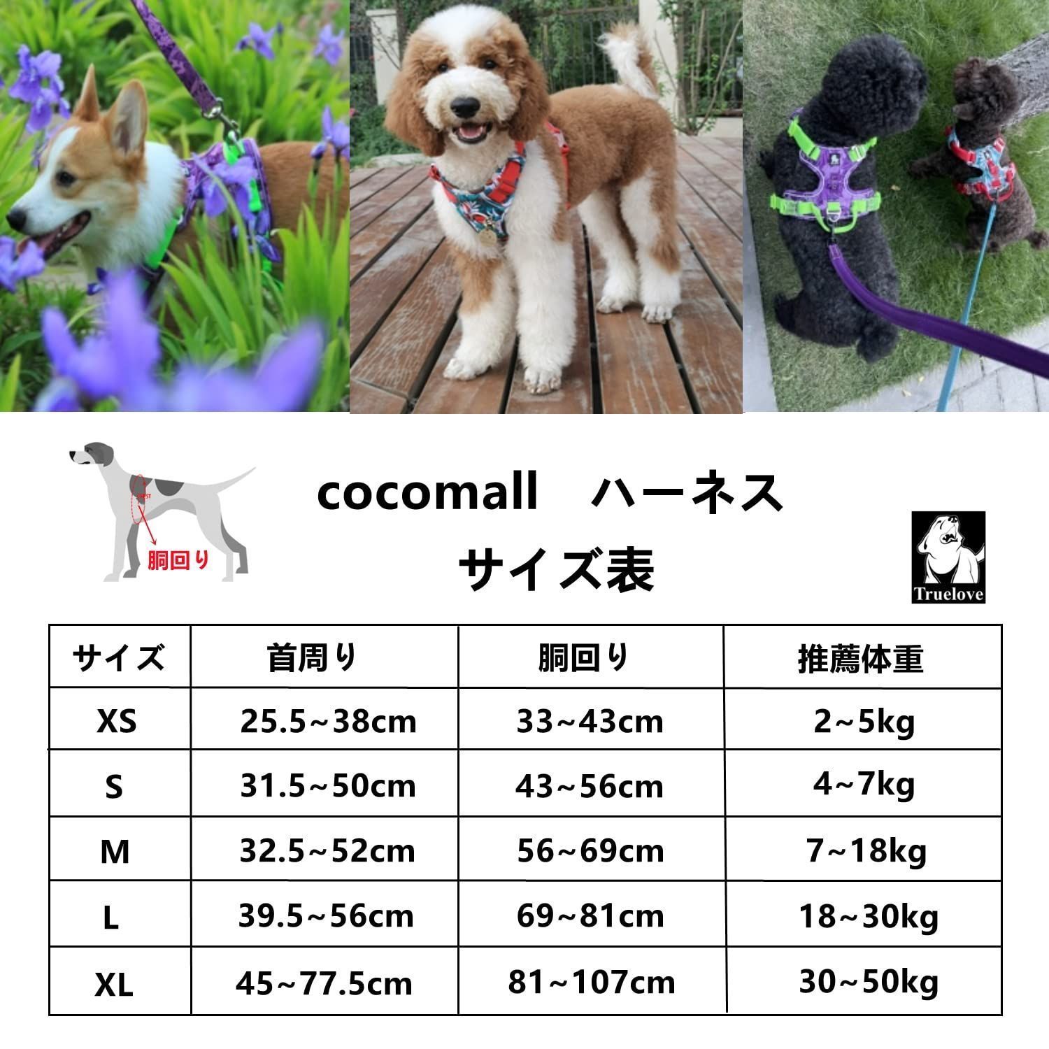 話題の人気 cocomall 犬の首輪 小型犬用 ペット用品 ハーネス XXS 紫