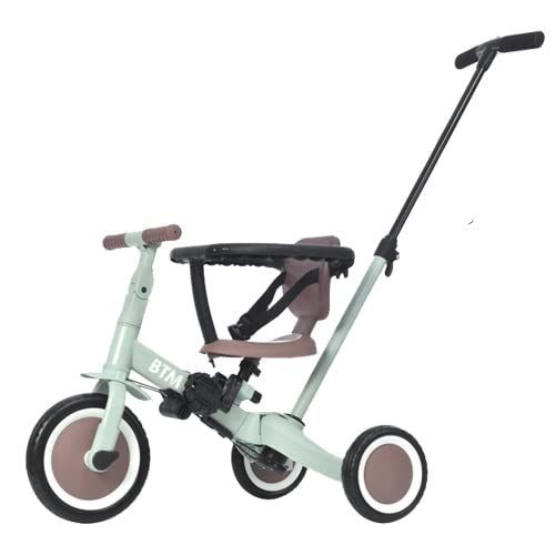 在庫処分 おもちゃ 自転車 ハンドル調整 乗用玩具 押し棒付き 超軽量 組み立て簡単 ランニング 三輪車のりもの バイク 誕生日プレゼント ベビーカー 4in1 ミント×ブラウン 子供用三輪車 BTM