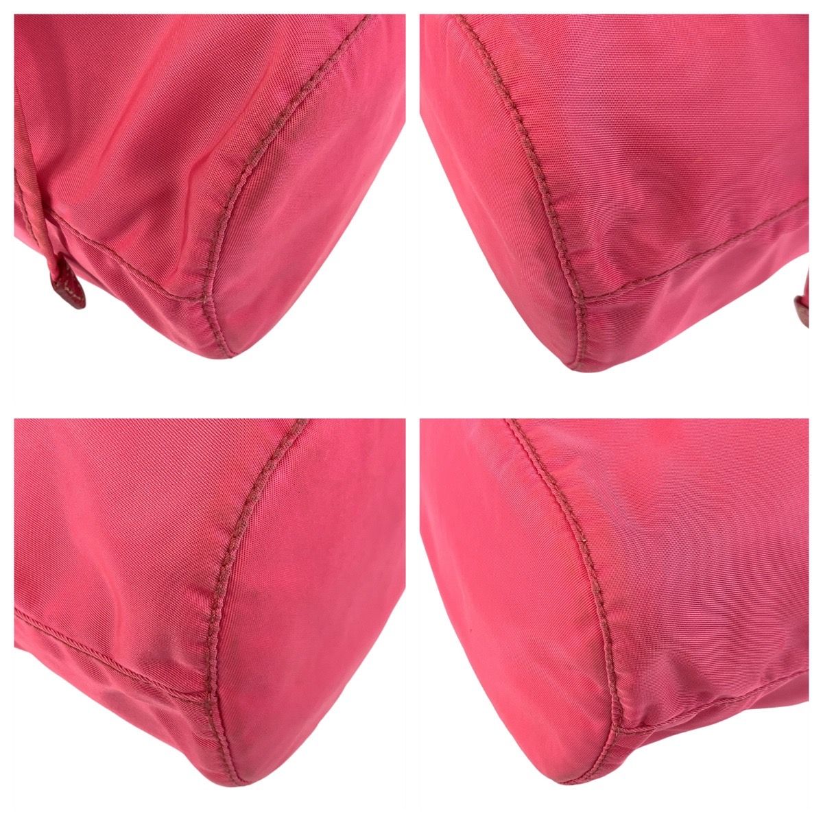 美品 PRADA プラダ テスート 三角ロゴプレート ピンク ゴールド金具  