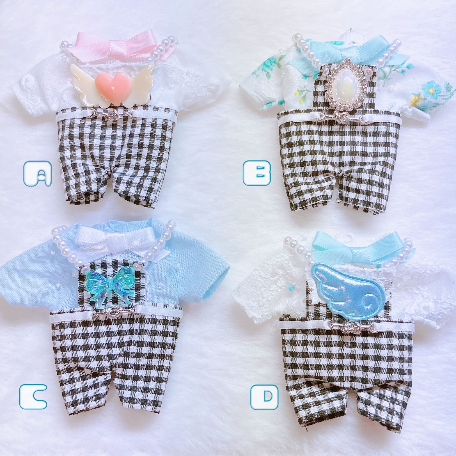 ぬい服 ぬいぐるみ服 16cm 夏のギンガムチェックセットアップ