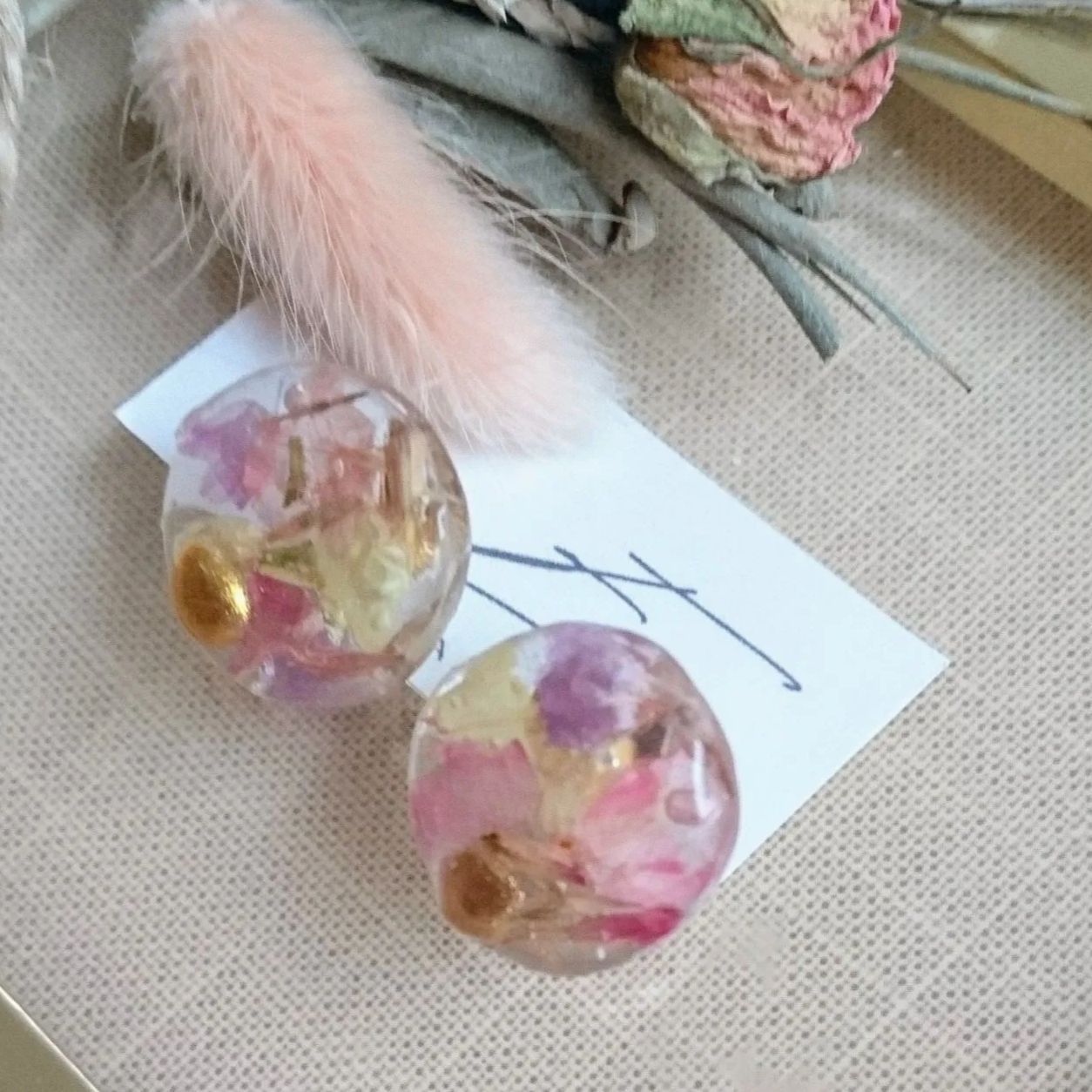 ハンドメイドピアス☆ レジンピアス☆ ドライフラワー アクセサリー No 