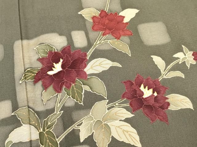 平和屋着物○訪問着 紬地 刺繍 草花文 金銀彩 正絹 逸品 AAAZ3123np