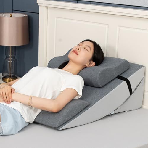 Ｈｕｆｇｉｕｄ良性発作性頭位めまい症 枕 逆流性食道炎 逆流性食道炎枕 三角枕 傾斜枕 術後用ウェッジ枕 ンチ エクストラロング枕ウェッジ 胃酸逆流|首 背中 腰サポート体にフィット 腰クッション 読書用 妊婦用 お年寄り 老人用 グレー腰パッド付き